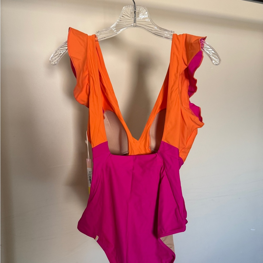 summersalt Colorblock One-Piece Swimsuit in Orange and Fuchsia NWT - Picture 4 of 5